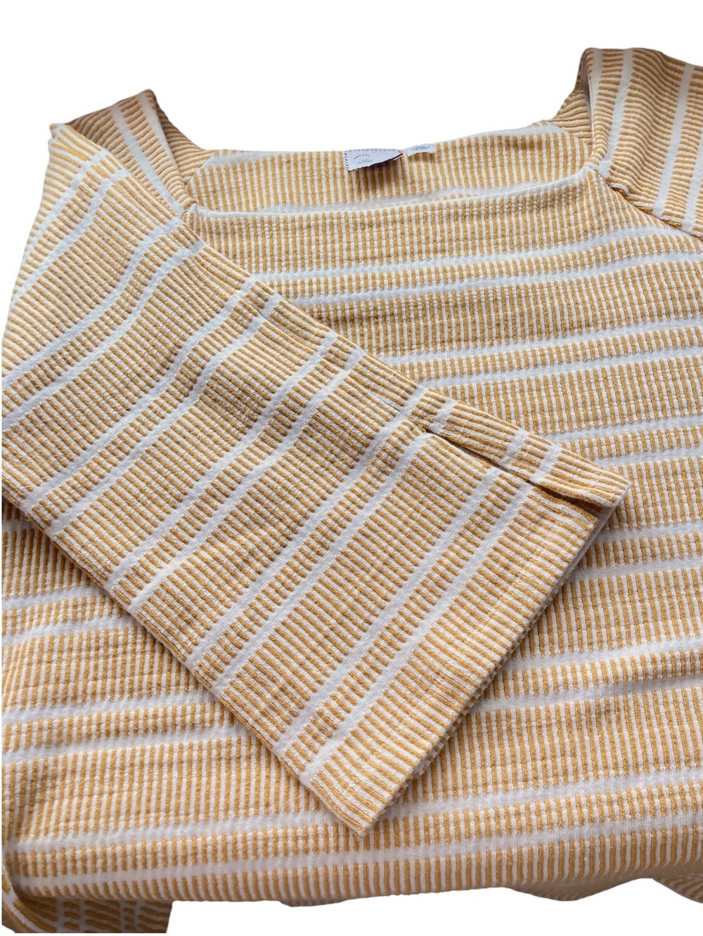 ANTHROPOLOGIE POSTMARK | Mustard Yellow Striped Knit Top | Size XL - Picture 5 of 12